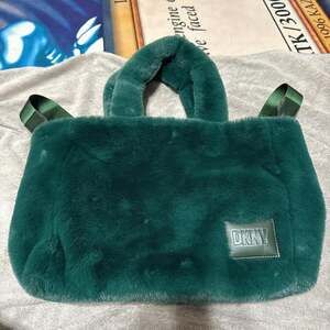 DKNY Emerald Green Faux Fur Tote Crossbody Bag